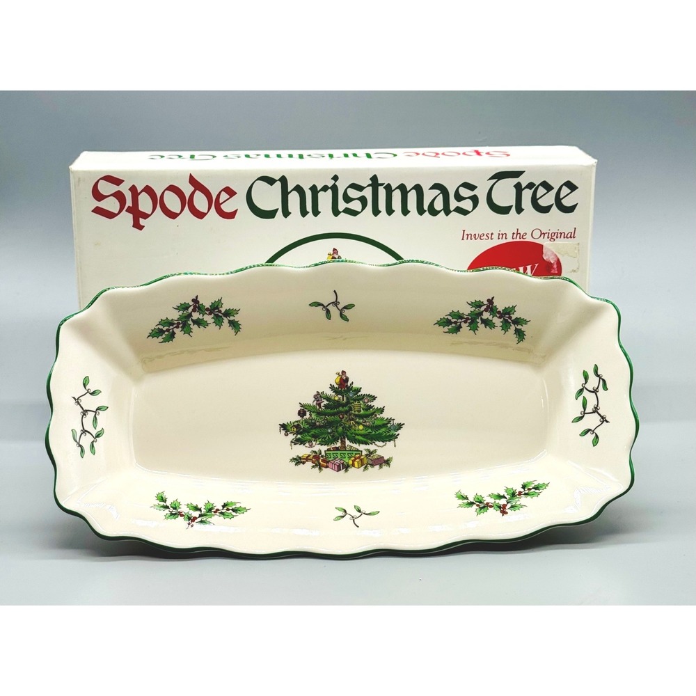 Spode Christmas Tree Rectangular Scalloped Dish Holiday S3324V Boxed